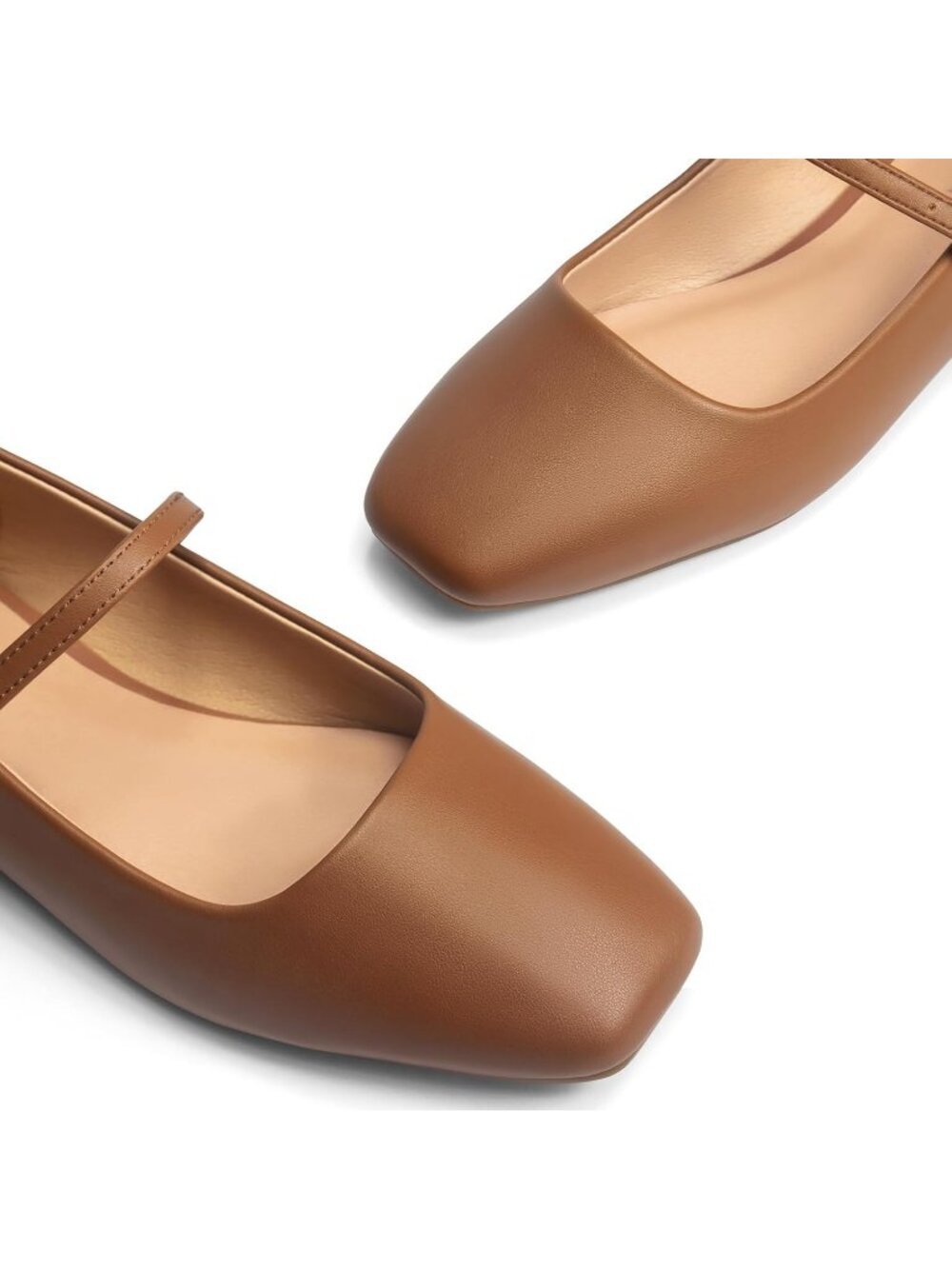 Women's Brown Leather Adjustable Strap Ballet Mary Jane Closed Toe Flats Shoes - Picture 6 of 6